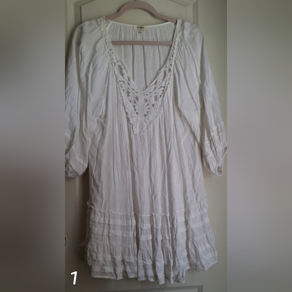 Umgee large bohemian indie summerbech cover embroidery lighweight tunic dress